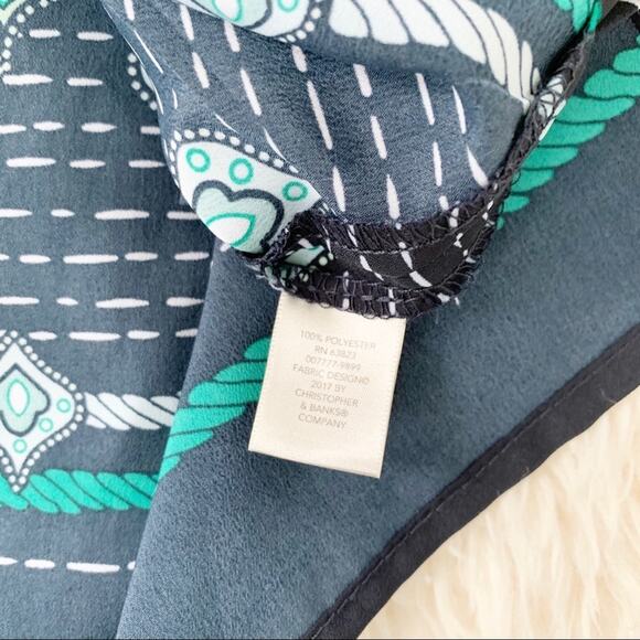 CHRISTOPHER & BANKS Navy Blue & Green Printed Peasant Blouse Top size Small - Picture 9 of 9